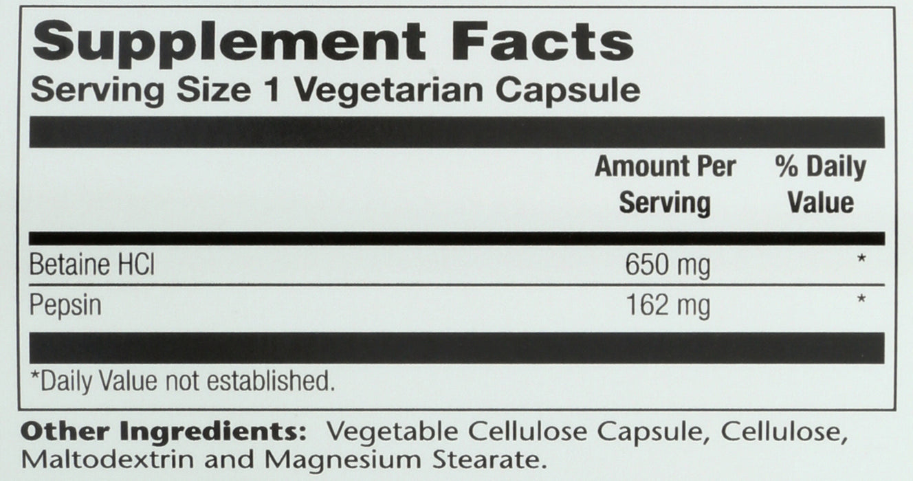 HCL w/Pepsin 650mg, 100 vcap