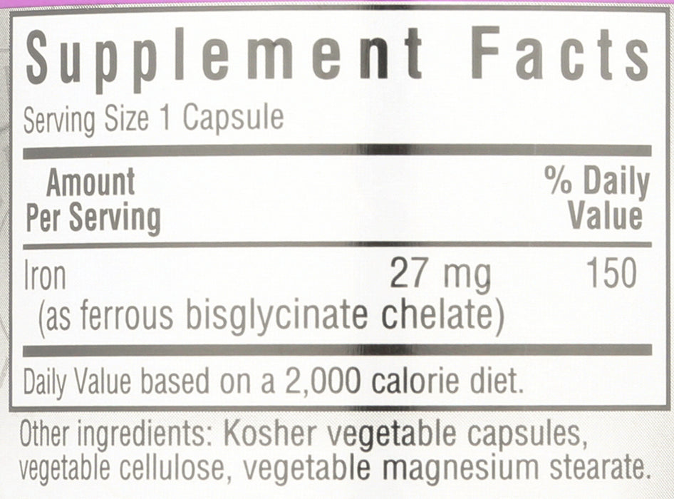 Chelated Iron, Extra Strength 27mg, 90 vcap