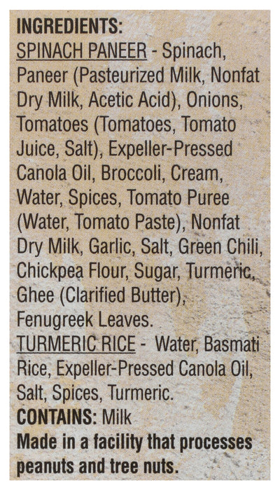 Spinach Paneer w/Rice, 10 oz