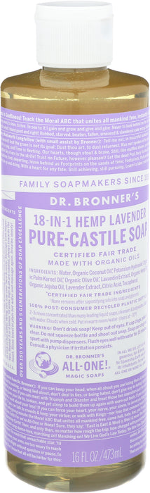 Pure Castile Liquid Soap, Hemp Lavender, 16 floz