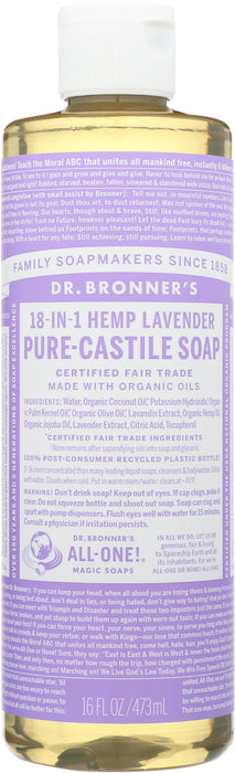 Pure Castile Liquid Soap, Hemp Lavender, 16 floz