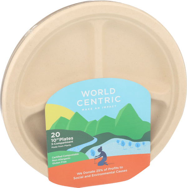 3-Compartment Plates 10", Compostable Plant Based, 20 ct