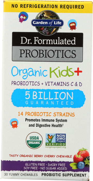 Dr. Formulated Probiotics, Kids Org SS, Berry Cherry, 30 chew