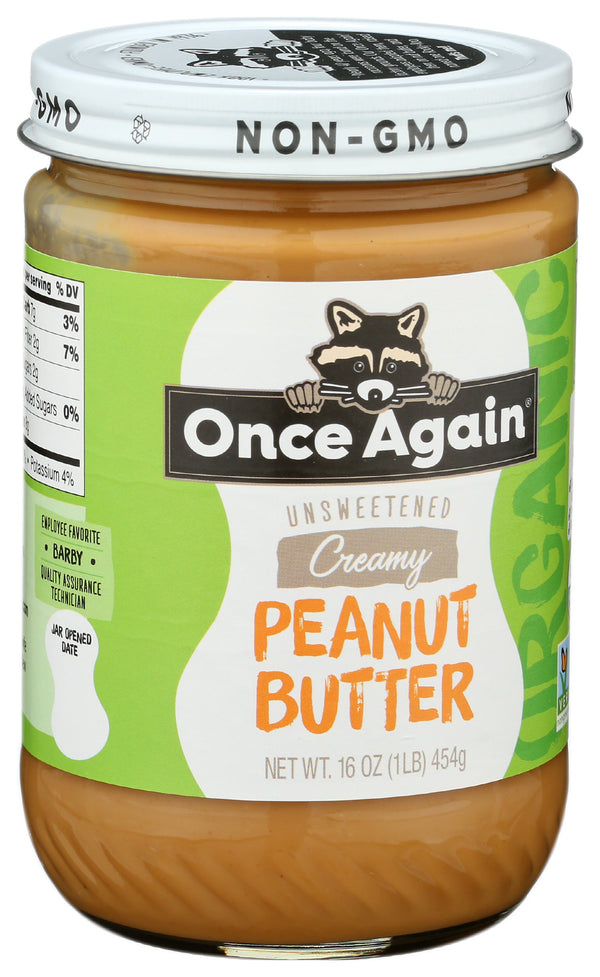 Peanut Butter, Unsweetened Creamy, Org, 16 oz