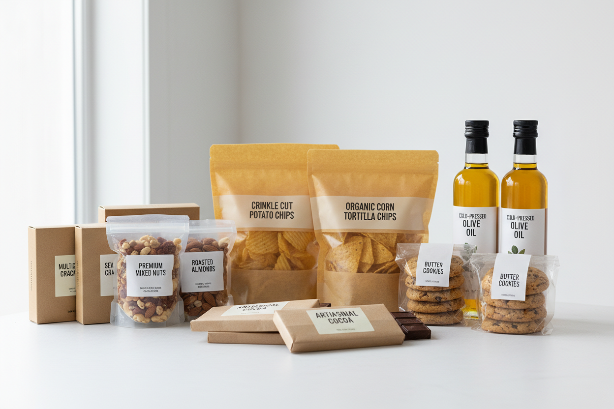 please show chocolates, chips, oil etc.